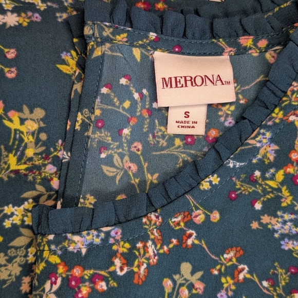 💥SALE💥 Merona Easter Dress In Floral Teal With Ruffle Trim Size Small - Picture 10 of 11